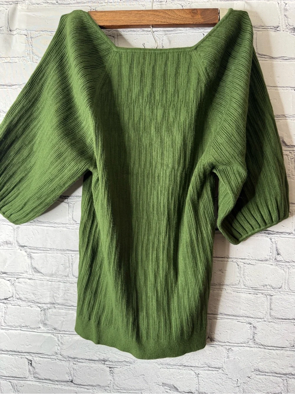 J. Crew Olive Green Square Neck Puff Sleeve Sweater size medium